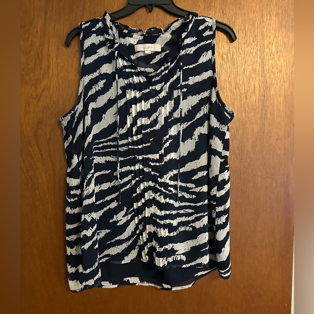 LOFT Zebra Print Navy and White Blouse